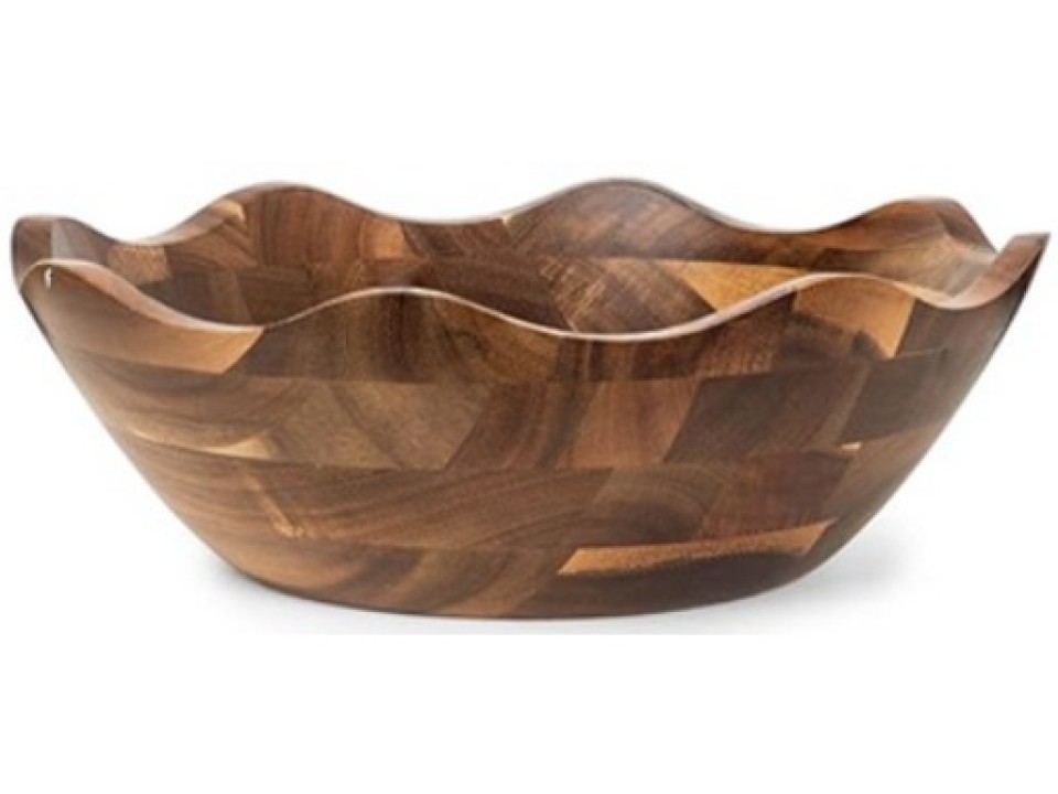 Acacia Wood Wavy Edge Salad Bowl - Handcrafted Durable Kitchenware